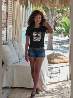 T-shirt imprimé devant estival avec détails brillants