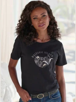 T-shirt imprimé devant estival avec détails brillants