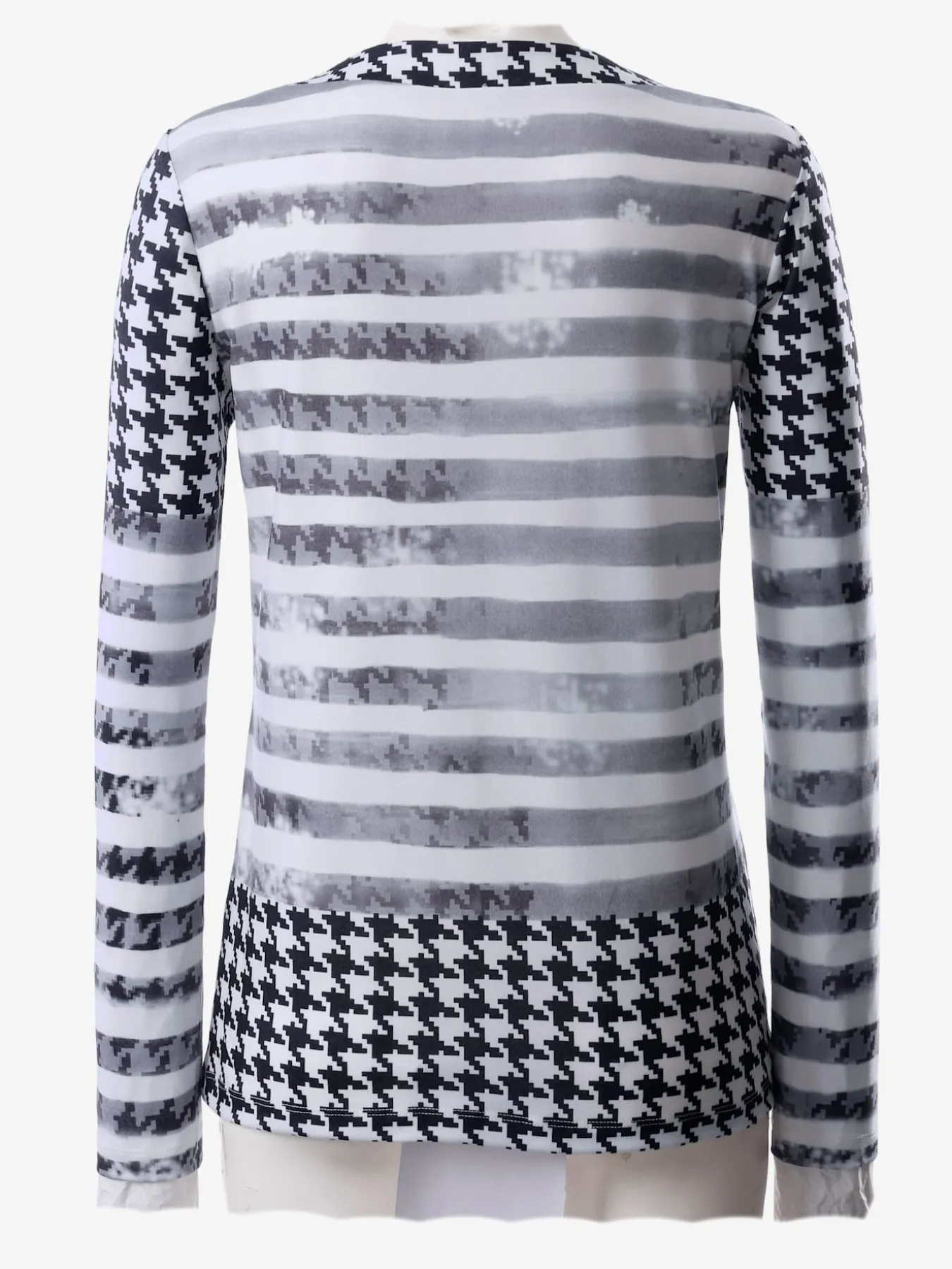 T-shirt imprimé empiècements pied-de-poule manches longues