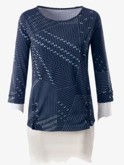 T-shirt imprimé graphique avec oeillets et laçages décoratifs manches 3/4