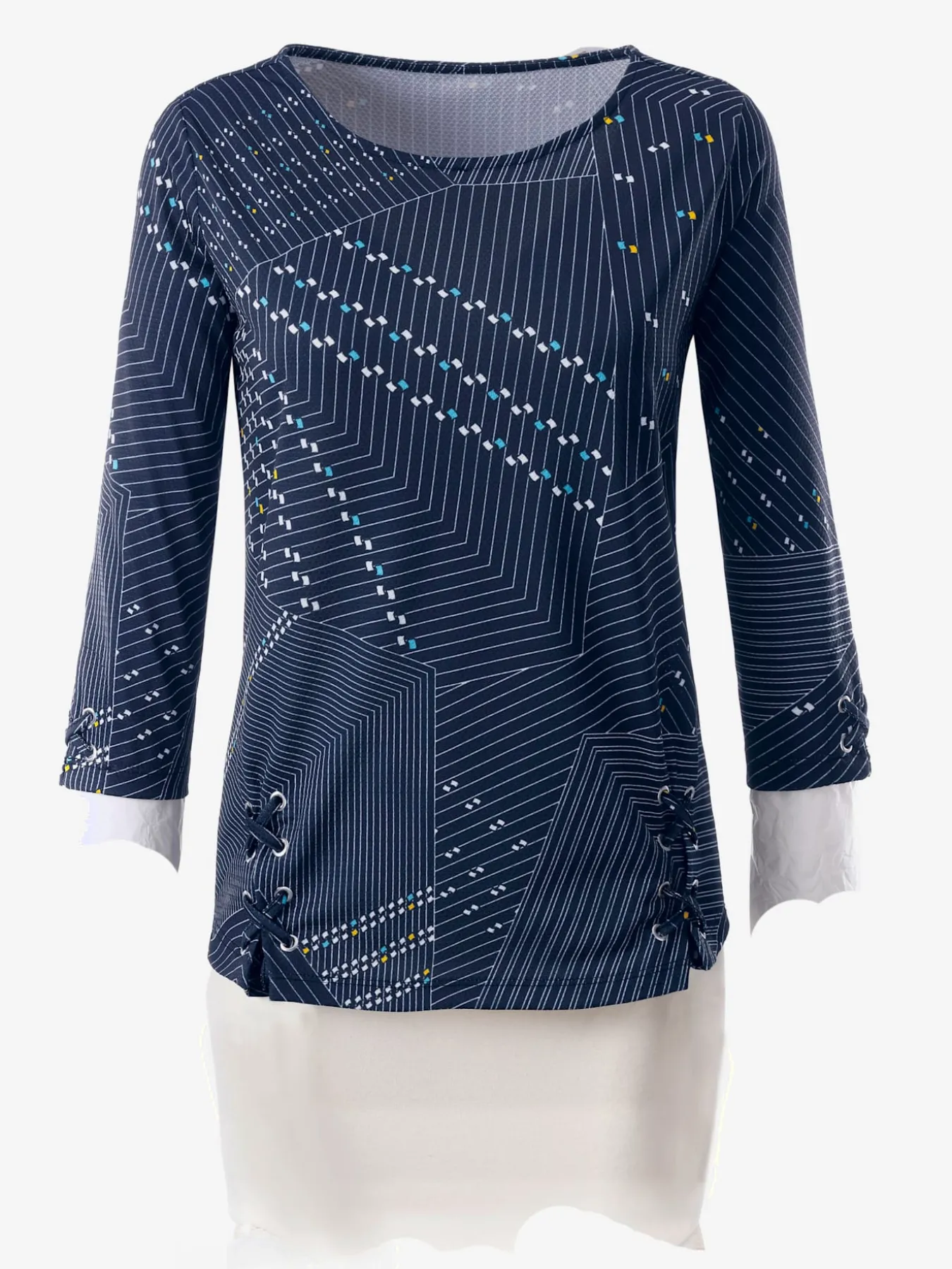 T-shirt imprimé graphique avec oeillets et laçages décoratifs manches 3/4