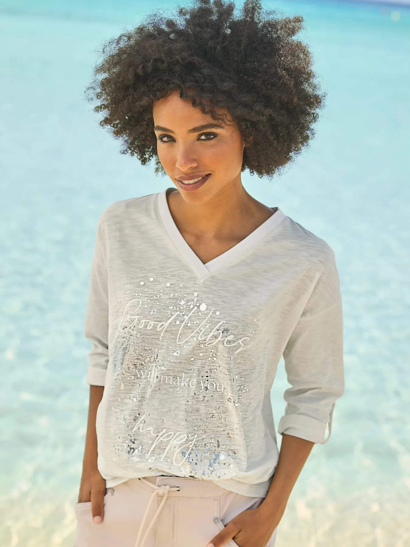 T-shirt imprimé imprimé feuille brillant