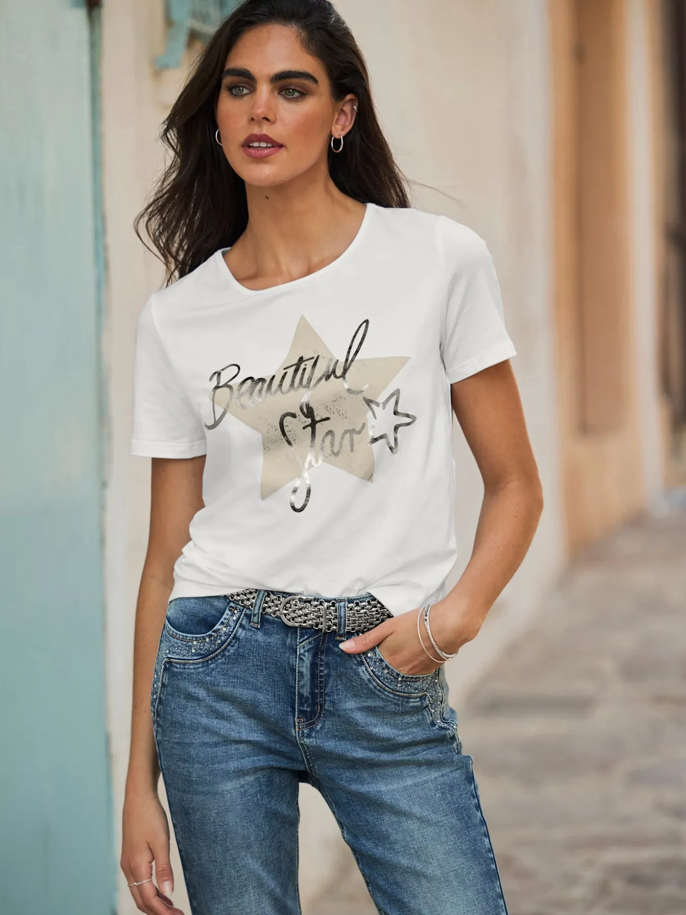 T-shirt imprimé inscription brillante