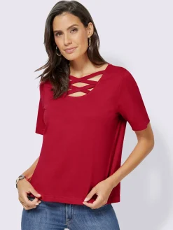 T-shirt élégant col v effet gros lacet
