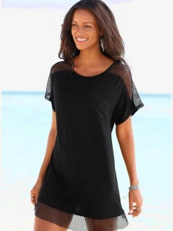 T-shirt long empiècements en résille transparente