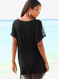 T-shirt long empiècements en résille transparente