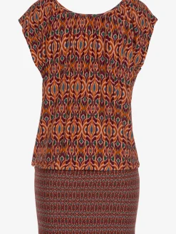 T-shirt long encolure ronde froncée
