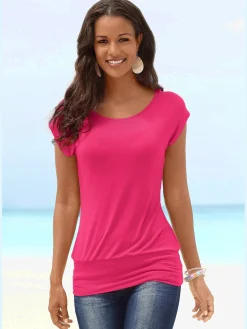 T-shirt long large ceinture à l'ourlet pour un port long ou court plissé