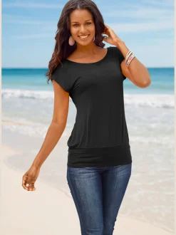T-shirt long large ceinture à l'ourlet pour un port long ou court plissé