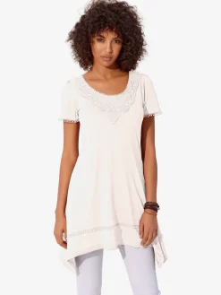 T-shirt long superbes détails en dentelle à l'encolure