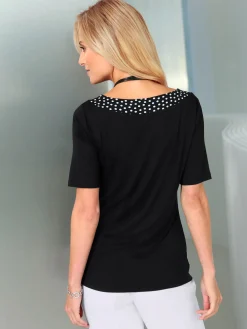 T-shirt manches courtes col à pois aplique métallique