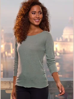 T-shirt manches longues bords pailletés raffinés à l'encolure, aux finitions des manches et à l'ourlet