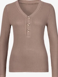 T-shirt manches longues petite patte de boutonnage avec boutons imitation corne
