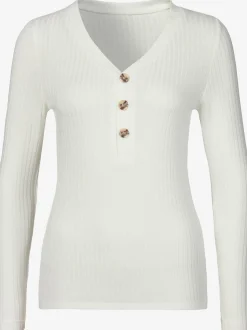 T-shirt manches longues petite patte de boutonnage avec boutons imitation corne
