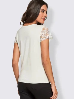 T-shirt mélange coton-modal haut et mancherons en broderie anglaise