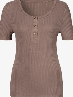 T-shirt petite patte de boutonnage avec boutons imitation corne