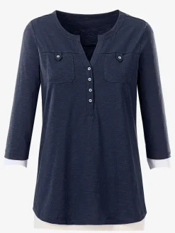 T-shirt simple patte boutonnage poches poitrines