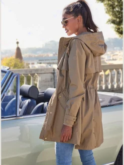 Veste d'extérieur veste légère à capuche réglable et détails dorés