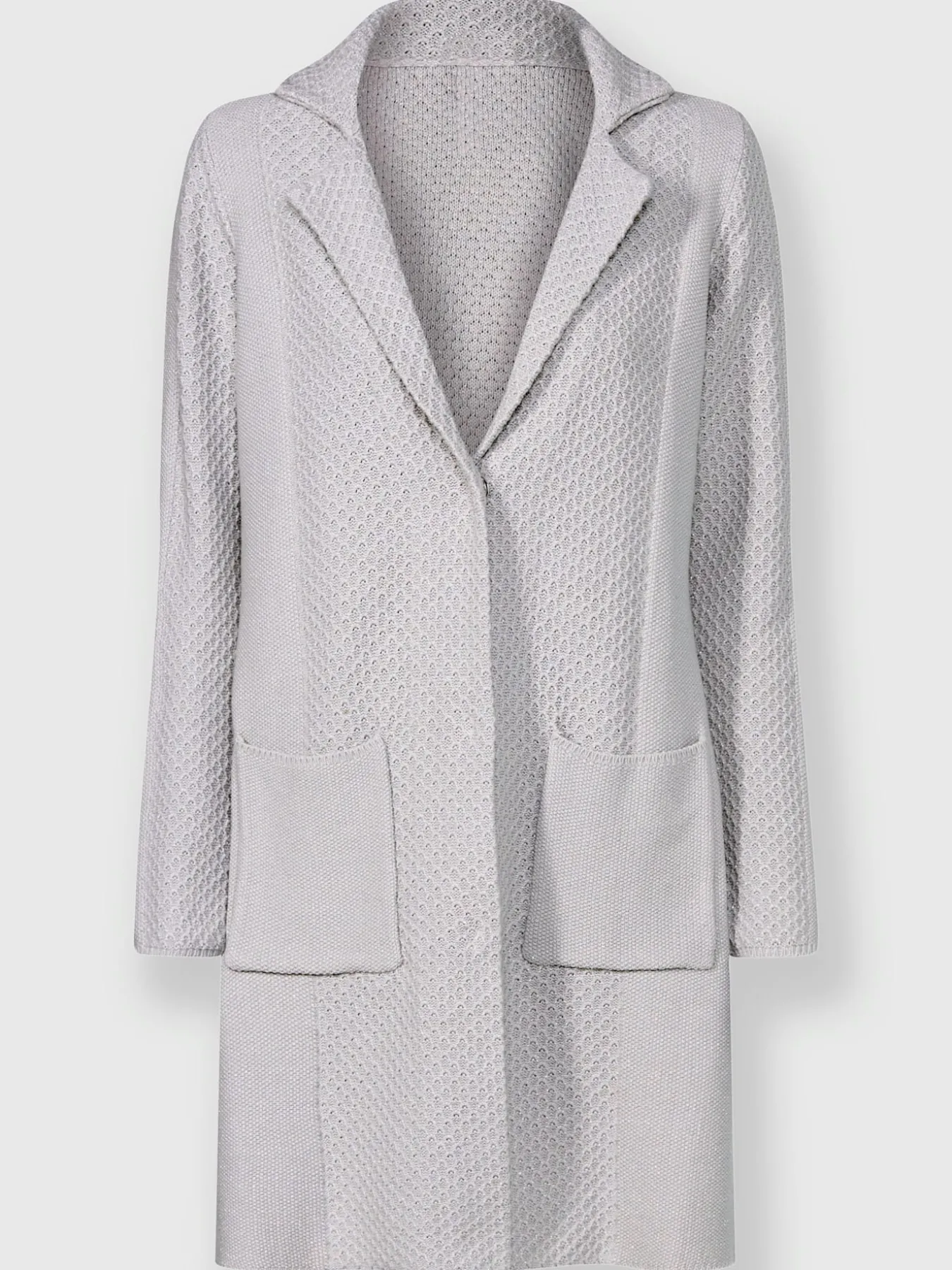 Veste en tricot fil argenté brillant couleur argenté