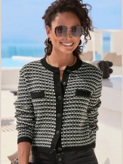 Veste en tricot motif à carreaux tendance