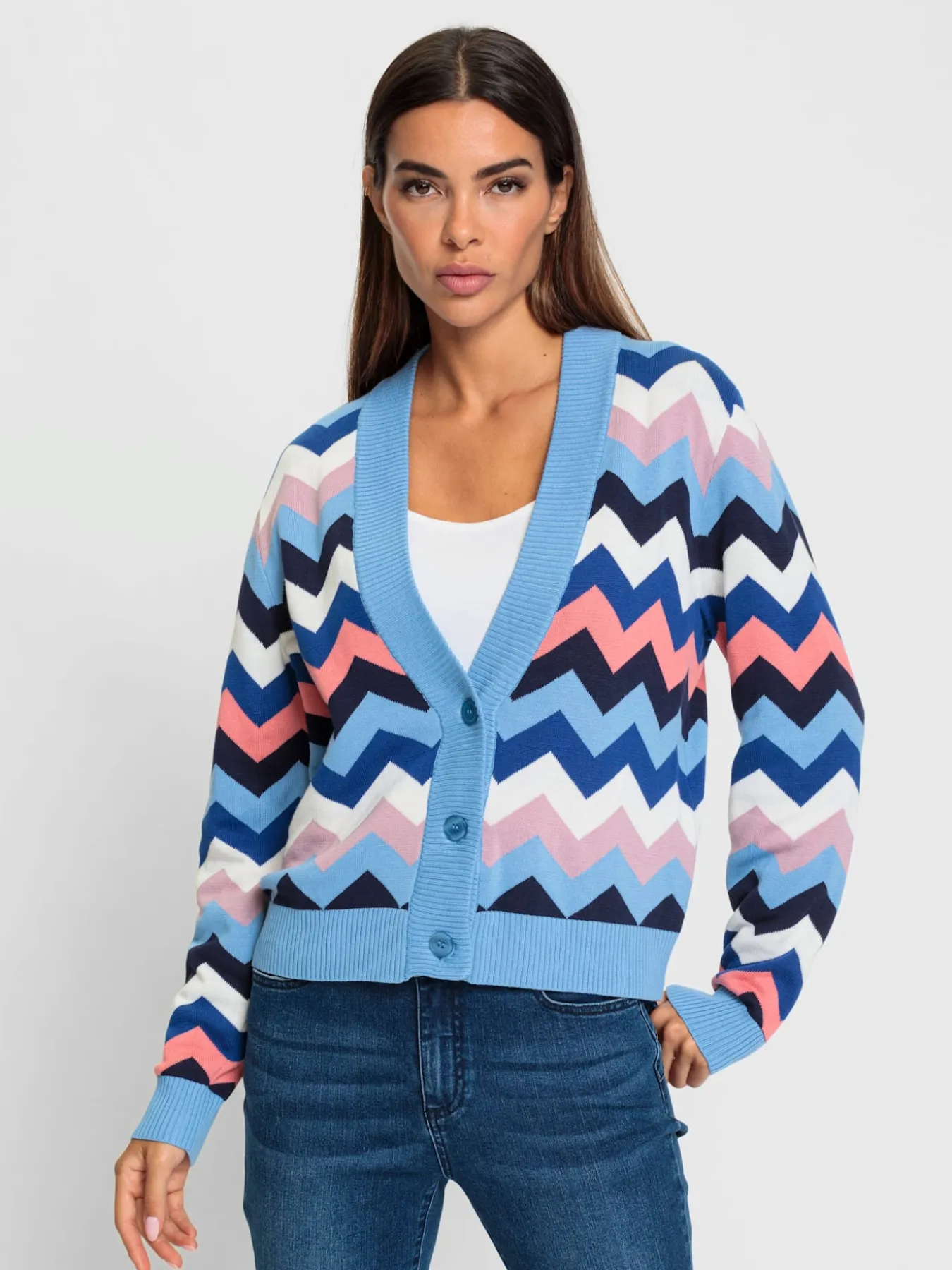 Veste en tricot motif zigzag tendance