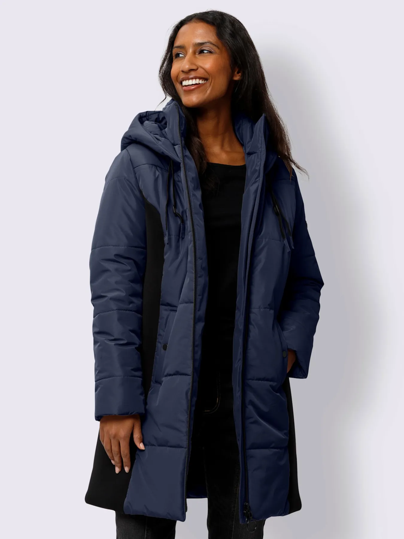 Veste longue empiècements latéraux affinants