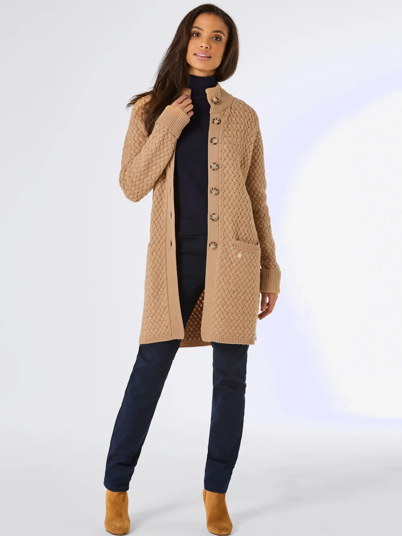 Veste longue en tricot 30% laine vierge (mérinos)