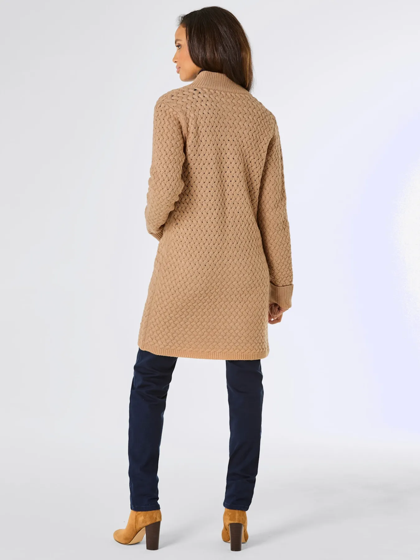 Veste longue en tricot 30% laine vierge (mérinos)