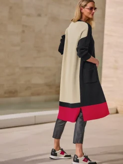 Veste longue en tricot motif color block tendance
