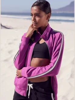 Veste sweat veste à col montant et rayures